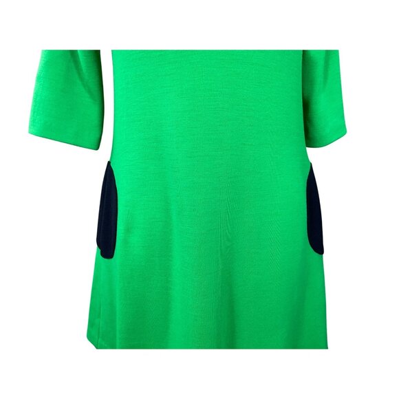 Lisa Perry Elbow Sleeve Scoop Neck Green Ponte Wool Tent Dress Side Pockets 2 - Picture 3 of 8